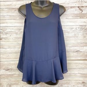 Vince Camino Navy Blue Flowy Ruffle Hem Tank Top Blouse